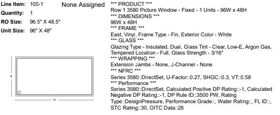 MI IN STOCK V2000 3580 Picture Window Frame Size: 96" X 48" White Vinyl Exterior & Interior Dual Pane Low-E Argon Gas Clear Tempered Glass Window With Fins For New Construction