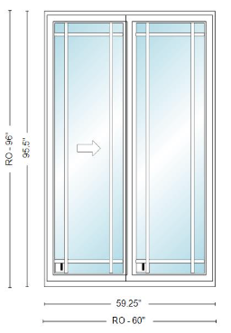 ANDERSEN NLGD5080-2 200 Series Narroline 59¼" X 95½ Sliding/Gliding Dual Pane Low-E Tempered Stainless Glass 2 Panel Unassembled Patio Door Grilles/Screen Options