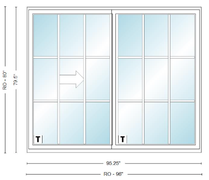 ANDERSEN NLGD8068-2 200 Series Narroline 95¼" X 79½ Sliding/Gliding Dual Pane Low-E Tempered Stainless Glass 2 Panel Unassembled Patio Door Grilles/Screen Options
