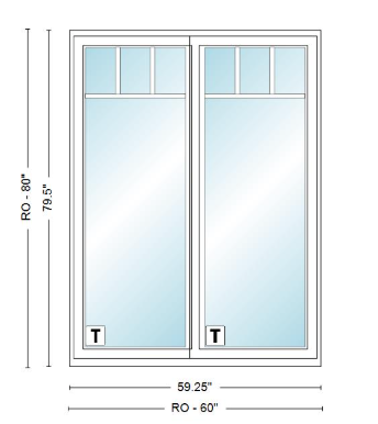 ANDERSEN NLGD5068-2 200 Series Narroline 59¼" X 79½ Sliding/Gliding Dual Pane Low-E Tempered Stainless Glass 2 Panel Unassembled Patio Door Grilles/Screen Options