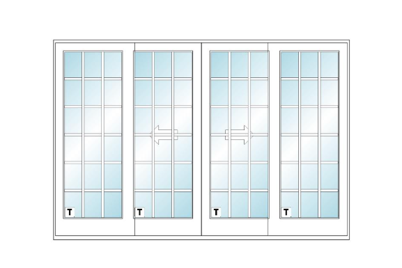 ANDERSEN FWG12080 400 Series 141" X 95½" Frenchwood Sliding/Gliding Vinyl Exterior Wood Interior Dual Pane Low-E Tempered Argon Fill Glass 4 Panel Patio Door Grilles/Screen