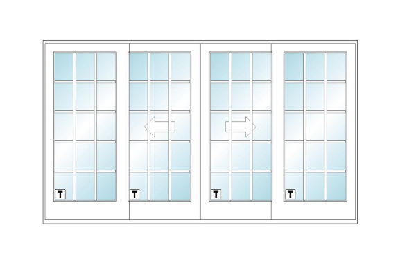 ANDERSEN FWG120611 400 Series 141" X 82 3/8" Frenchwood Sliding/Gliding Vinyl Exterior Wood Interior Dual Pane Low-E Tempered Argon Fill Glass 4 Panel Patio Door Grilles/Screen