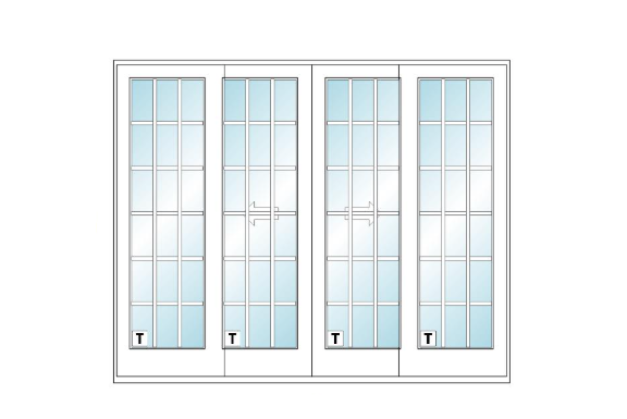 ANDERSEN FWG10080 400 Series 117" X 95 1/2" Frenchwood Sliding/Gliding Vinyl Exterior Wood Interior Dual Pane Low-E Tempered Argon Fill Glass 4 Panel Patio Door Grilles/Screen