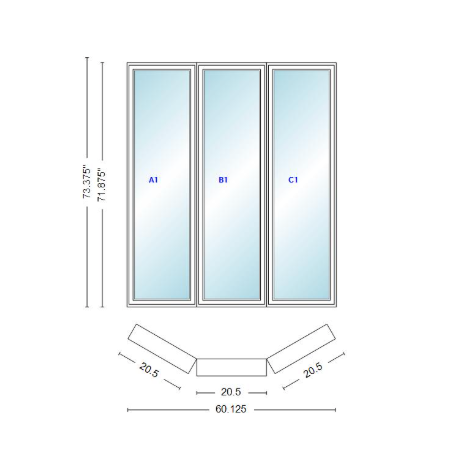 Andersen 400 Series Casement Bay Window Left-Stationary-Right 60 1/8" Wide Casement With Casement Flankers 30 Degree Angle Of Deflection Vinyl Exterior Wood Interior Low-E4 Dual Pane Argon Gas