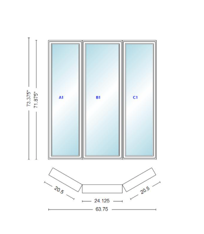 Andersen 400 Series Casement Bay Window Left-Stationary-Right 63 3/4" Wide Casement With Casement Flankers 30 Degree Angle Of Deflection Vinyl Exterior Wood Interior Low-E4 Dual Pane Argon Gas
