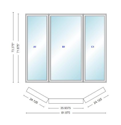 Andersen 400 Series Casement Bay Window Left-Stationary-Right 81 7/8" Wide Casement With Casement Flankers 30 Degree Angle Of Deflection Vinyl Exterior Wood Interior Low-E4 Dual Pane Argon Gas