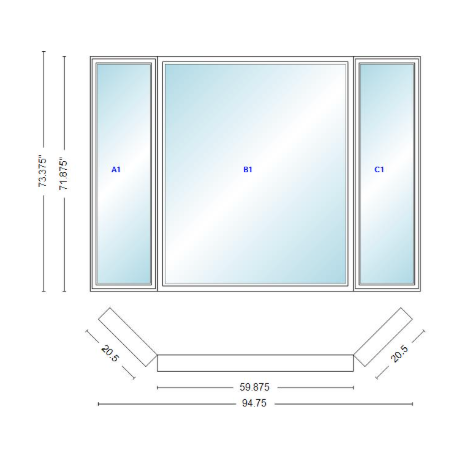 Andersen 400 Series Casement Bay Window Left-Stationary-Right 94 3/4" Wide Picture With Casement Flankers 45 Degree Angle Of Deflection Vinyl Exterior Wood Interior Low-E4 Dual Pane Argon Gas