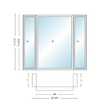 Andersen 400 Series Casement Bay Window Left-Stationary-Right 56 3/8" Wide Picture With Casement Flankers 90 Degree Angle Of Deflection Vinyl Exterior Wood Interior Low-E4 Dual Pane Argon Gas