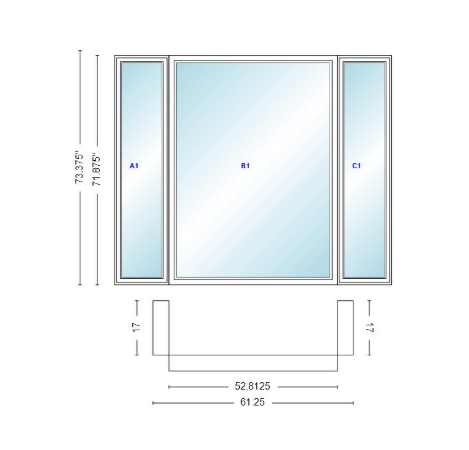 Andersen 400 Series Casement Bay Window Left-Stationary-Right 61 1/4" Wide Picture With Casement Flankers 90 Degree Angle Of Deflection Vinyl Exterior Wood Interior Low-E4 Dual Pane Argon Gas