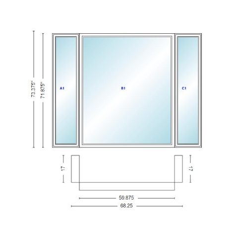 Andersen 400 Series Casement Bay Window Left-Stationary-Right 68 1/4" Wide Picture With Casement Flankers 90 Degree Angle Of Deflection Vinyl Exterior Wood Interior Low-E4 Dual Pane Argon Gas