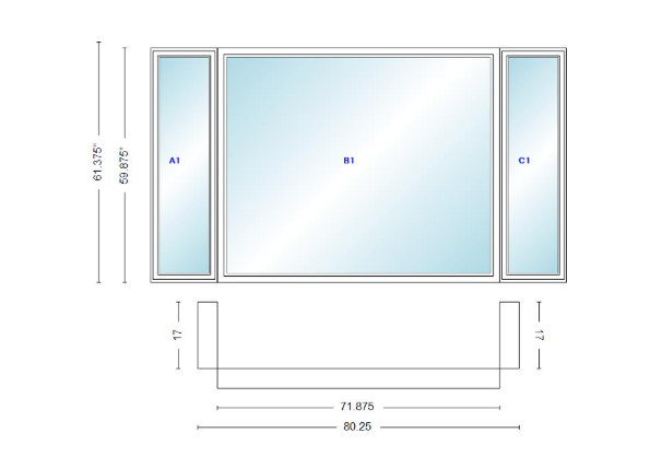 Andersen 400 Series Casement Bay Window Left-Stationary-Right 80 1/4" Wide Picture With Casement Flankers 90 Degree Angle Of Deflection Vinyl Exterior Wood Interior Low-E4 Dual Pane Argon Gas