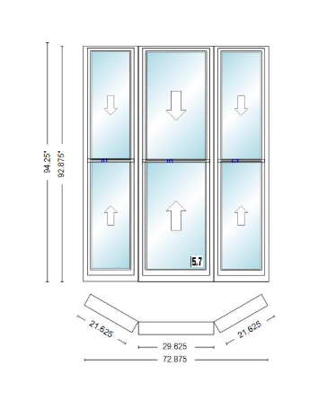 Andersen 400 Series Double Hung Bay Window 72 7/8" Wide Double Hung With Double Hung Flankers 30 Degree Angle Of Deflection Vinyl Exterior Wood Interior Low-E4 Dual Pane Argon Gas