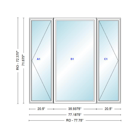ANDERSEN Windows 400 Series LFR Picture With Casement Flankers 77-3/16" Wide Vinyl Exterior Wood Interior New Construction Low-E4 Dual Pane Argon Fill Glass Full Screens/Grilles/Tempered Optional