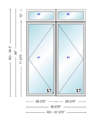 ANDERSEN Windows 400 Series Twin Casement With Twin Casement Transom 56-7/8" Wide Vinyl Exterior Wood Interior New Construction Low-E4 Dual Pane Argon Fill Glass Full Screens/Grilles/Tempered Optional