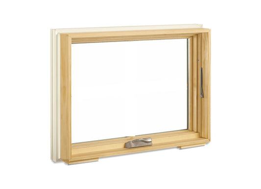 MARVIN Elevate Awning Windows CN25 Wide Venting Or Fixed Ultrex Fiberglass Exterior Warm Bare Pine Interior New Construction Low-E2 Argon Full Screen/Tempered/Frosted Optional CN 2519, CN 2523, CN 2527, CN 2535, CN 2539, CN 2547
