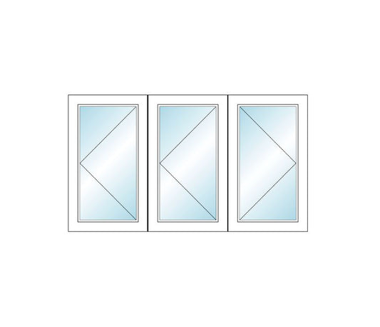 MI WINDOWS V3000 Series 9770 Venting Triple Casement 107.5" Wide New Construction Vinyl White Low-E Argon Gas Filled Dual Pane Glass Full Screens Optional