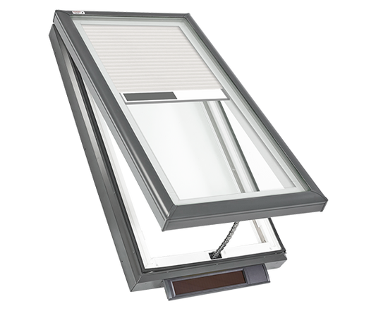 VELUX VCS Or VCE 22½ Inside Curb Width Curb Mounted Solar Or Electric Venting 'Fresh Air' Skylight Step Flashing Optional White Shades Included 2222, 2234 Or 2246