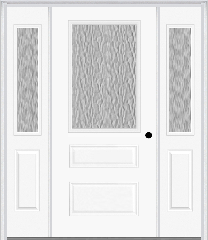 MMI 1/2 Lite Horizontal 2 Panel 3'0" X 6'8" Fiberglass Smooth Textured/Privacy Glass Exterior Prehung Door With 2 Half Lite Textured/Privacy Glass Sidelights 631