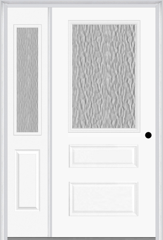 MMI 1/2 Lite Horizontal 2 Panel 3'0" X 6'8" Fiberglass Smooth Textured/Privacy Glass Exterior Prehung Door With 1 Half Lite Textured/Privacy Glass Sidelight 631