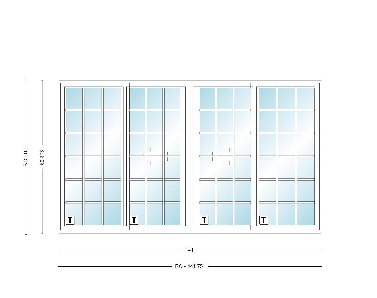 ANDERSEN NLGD120611-4 200 Series Narroline 141" X 82-3/8" Sliding/Gliding Dual Pane Low-E Tempered Stainless Glass 4 Panel OXXO Unassembled Patio Door Grilles/Screen Options
