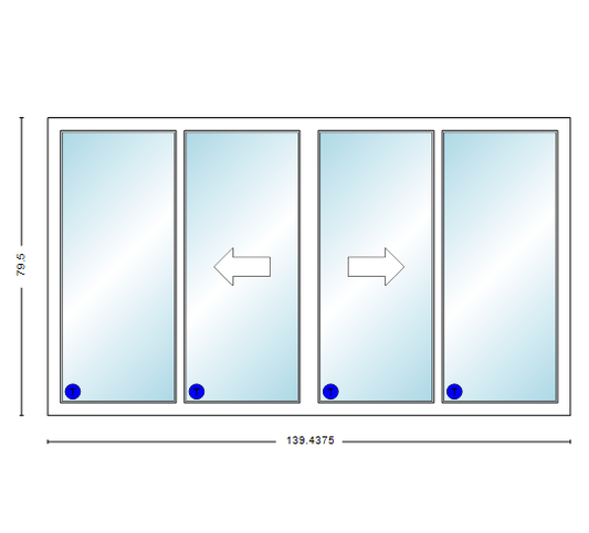 MI V3000 Series 12'0" X 6'8" Vinyl 4 Panel OXXO Sliding/Gliding Clear Dual Pane Low-E Argon Tempered Glass Knocked Down Patio Door 1617 Grilles/Screen Optional