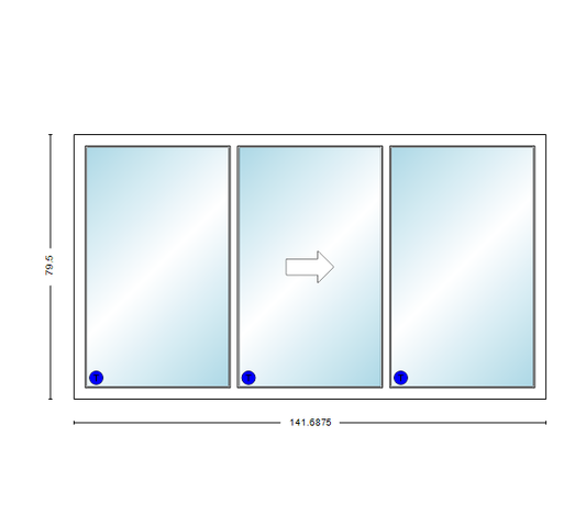MI V3000 Series 12'0" X 6'8" Vinyl 3 Panel White Sliding/Gliding Clear Tempered Dual Pane Low-E Argon Glass Knocked Down Patio Door 1617 Grilles/Screen Optional