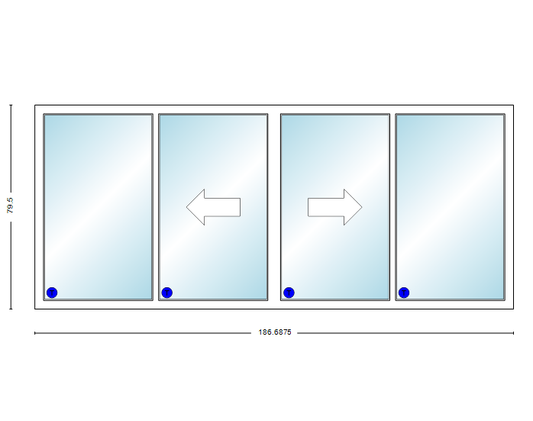 MI V3000 Series 16'0" X 6'8" Vinyl 4 Panel White OXXO Sliding/Gliding Clear Dual Pane Low-E Argon Tempered Glass Knocked Down Patio Door 1617 Grilles/Screen Optional