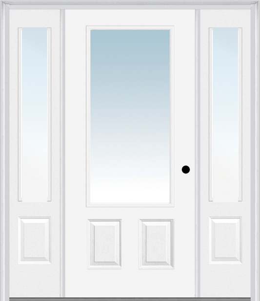 MMI 3/4 Lite 2 Panel 3'0" X 6'8" Fiberglass Smooth Exterior Prehung Door With 2 Clear 3/4 Lite Glass Sidelights 147