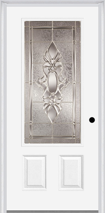 MMI 3/4 Lite 2 Panel 3'0" X 6'8" Fiberglass Smooth Heirlooms Brass Or Heirlooms Satin Nickel Decorative Glass Exterior Prehung Door 607