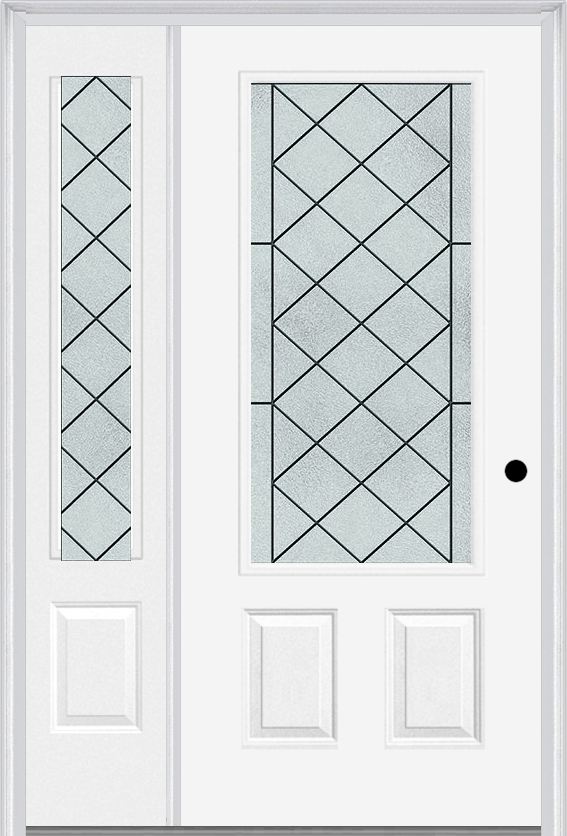 MMI 3/4 Lite 2 Panel 6'8" Fiberglass Smooth Harris Patina Exterior Prehung Door With 1 Harris Patina 3/4 Lite Decorative Glass Sidelight 607