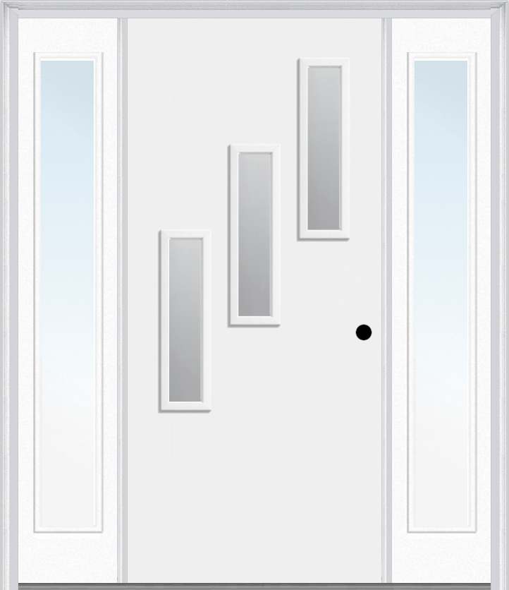 MMI 3 Lite Vertical Hinge/Stop Side 3'0" X 6'8" Fiberglass Smooth Clear Or Frosted Glass Exterior Prehung Door With 2 Craftsman Full Lite Low-E Sidelights 842V3H Or 842V3S