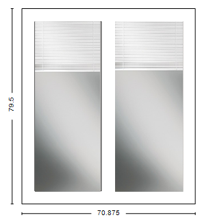 MI V3000 Series 6'0" X 6'8" Vinyl Sliding/Gliding Low-E Clear Dual Pane Tempered Glass 2 Panel Setup Patio Door With Rise/Lower Blinds/Shades Between The Glass 1615 Screen Optional