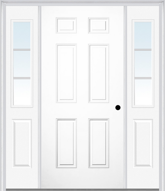 MMI 6 Panel 3'0" X 6'8" Fiberglass Smooth Exterior Prehung Door With 2 Half Lite SDL Grilles Sidelights 21