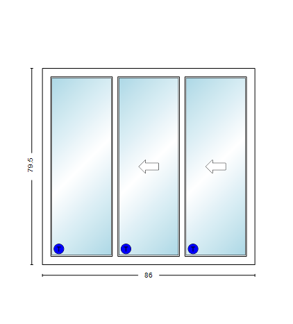 MI V3000 Series 7'2" X 6'8" Vinyl 3 Panel Multi-Slide White Sliding/Gliding Low-E Clear Dual Pane Tempered Glass Knocked Down Patio Door 1618 Grilles Optional