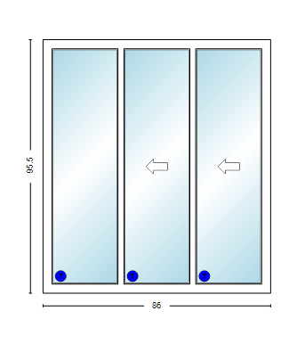 MI V3000 Series 7'2" X 8'0" Vinyl 3 Panel Multi-Slide White Sliding/Gliding HP Low-E Clear Dual Pane Tempered Glass Knocked Down Patio Door 1618 Grilles Optional
