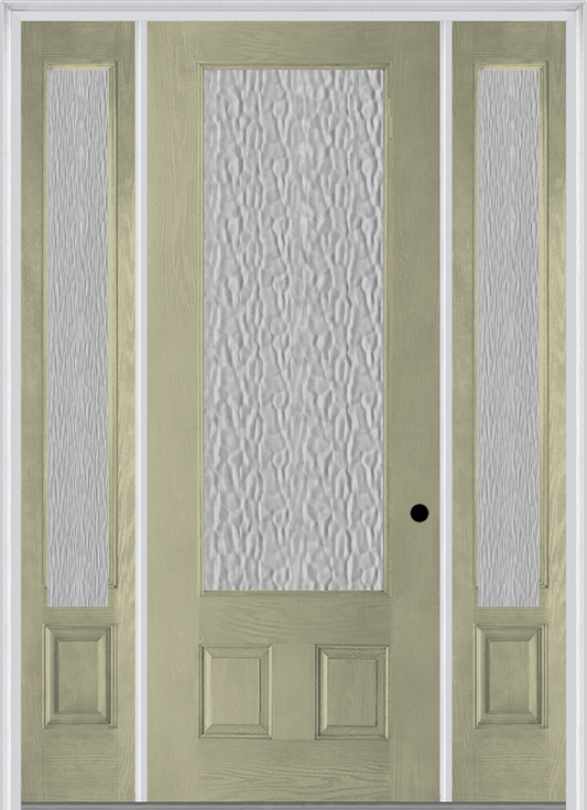 MMI 3/4 Lite 2 Panel 3'0" X 8'0" Fiberglass Oak Textured/Privacy Glass Exterior Prehung Door With 2 3/4 Lite 14 Inches Sidelights 759