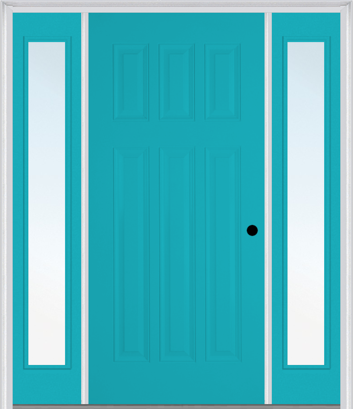 MMI Craftsman 6 Panel 3'0" X 6'8" Fiberglass Smooth Exterior Prehung Door With 2 Full Lite Clear Glass Sidelights 400