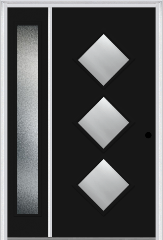 MMI 3 Lite Diamond 3'0" X 6'8" Fiberglass Smooth Clear Or Frosted Glass Exterior Prehung Door With 1 Craftsman Full Lite Low-E Sidelight 840D3