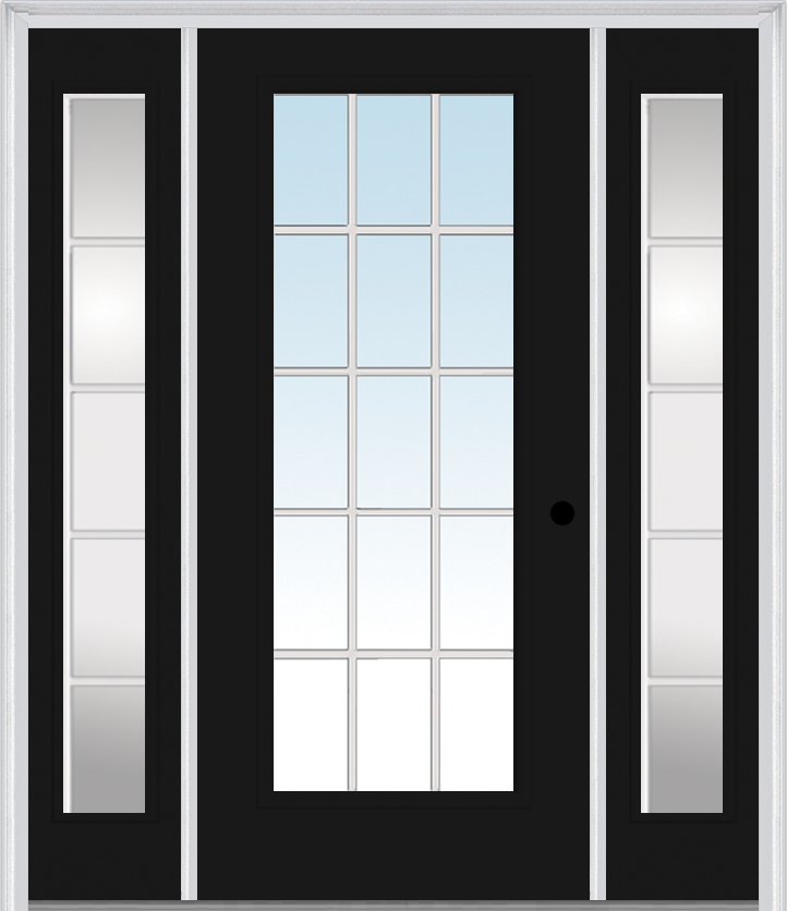 MMI Full Lite External Sdl Grilles 3'0" X 6'8" Fiberglass Smooth Exterior Prehung Door With 2 Clear Full Lite Glass SDL Grilles Sidelights 61