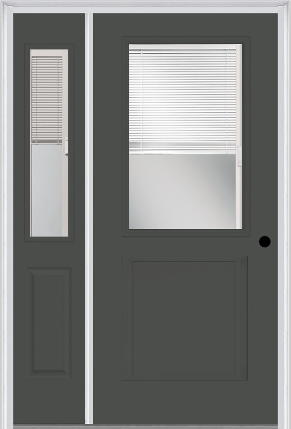 MMI 1/2 Lite 1 Panel Raise/Lower Blinds 3'0" X 6'8" Fiberglass Smooth Exterior Prehung Door With 1 Half Lite Glass Raise/Lower Blinds Sidelight 682 RLB 692 RLB