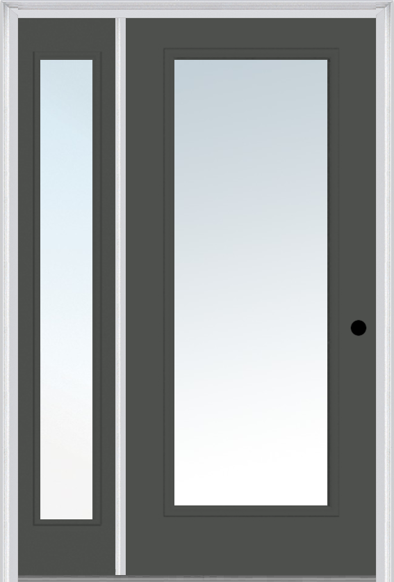 MMI Full Lite 3'0" X 6'8" Fiberglass Smooth Exterior Prehung Door With 1 Full Lite Clear Glass Sidelight 59
