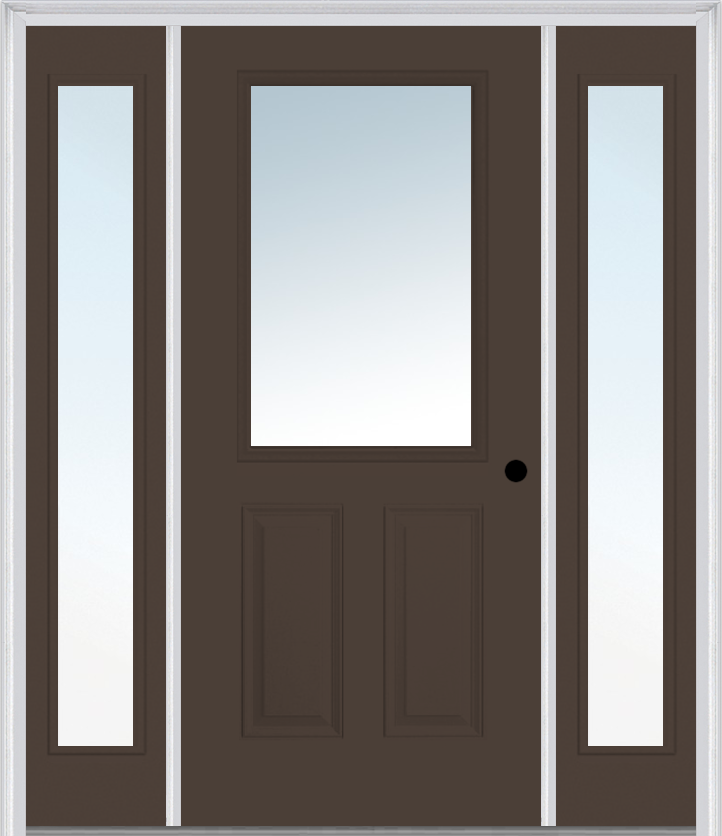 MMI 1/2 Lite 2 Panel 3'0" X 6'8" Fiberglass Smooth Exterior Prehung Door With 2 Full Lite Clear Glass Sidelights 122
