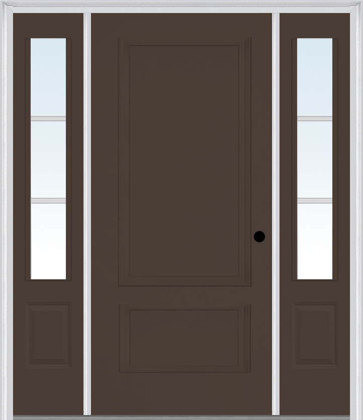 MMI 2 Panel 3'0" X 6'8" Fiberglass Smooth Exterior Prehung Door With 2 Low-E Glass 3/4 Lite SDL Grilles Sidelights 110