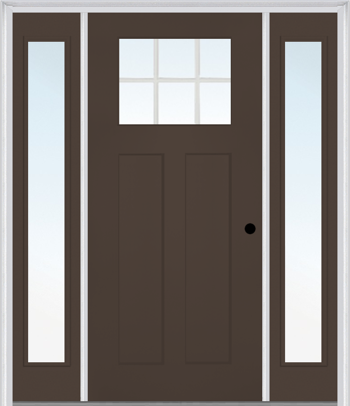 MMI Craftsman 2 Panel Shaker 3'0" X 6'8" Fiberglass Smooth Low-E Glass Exterior Prehung Door With 2 Full Lite Clear Or SDL Glass Sidelights 866, 867 SDL, Or 868 SDL