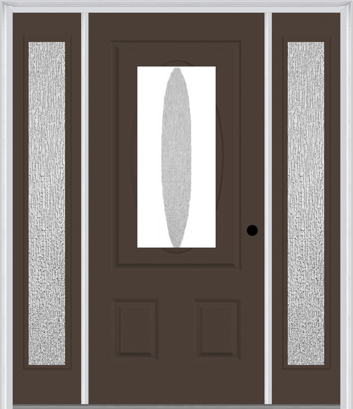 MMI SMALL OVAL 2 PANEL 3'0" X 6'8" RAIN LOW-E FIBERGLASS SMOOTH EXTERIOR PREHUNG DOOR WITH 2 FULL LITE RAIN LOW-E GLASS SIDELIGHTS 949