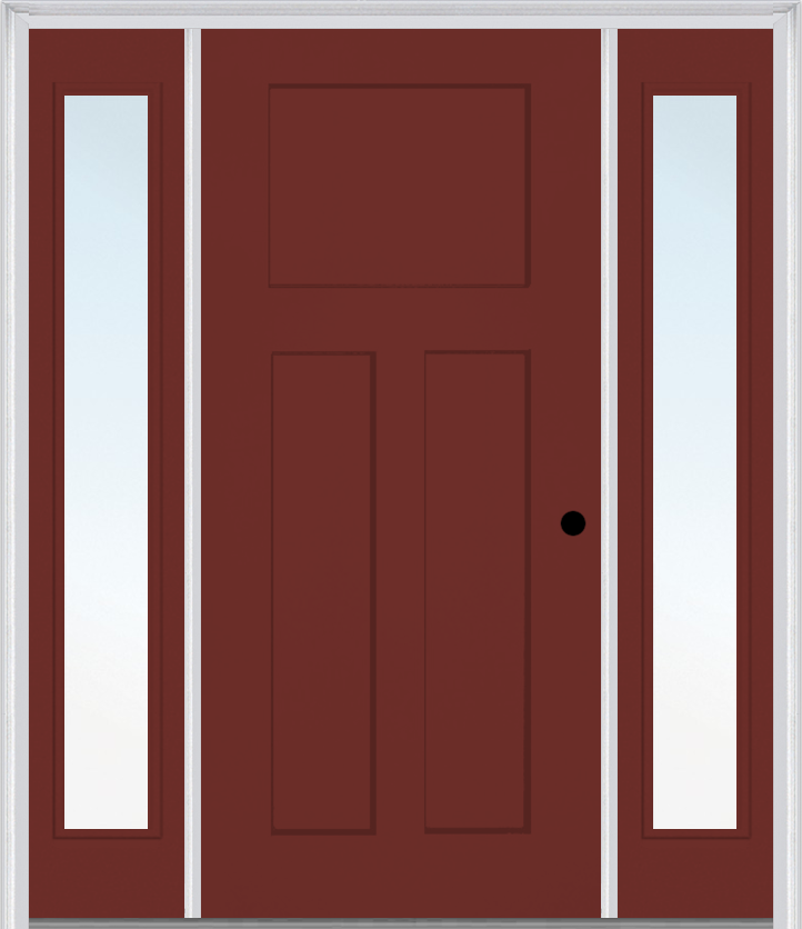 MMI Craftsman 3 Panel Shaker 3'0" X 6'8" Fiberglass Smooth Exterior Prehung Door With 2 Full Lite Clear Glass Sidelights 30