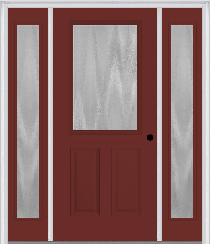 MMI 1/2 Lite 2 Panel 3'0" X 6'8" Textured/Privacy Fiberglass Smooth Exterior Prehung Door With 2 Full Lite Textured/Privacy Glass Sidelights 684