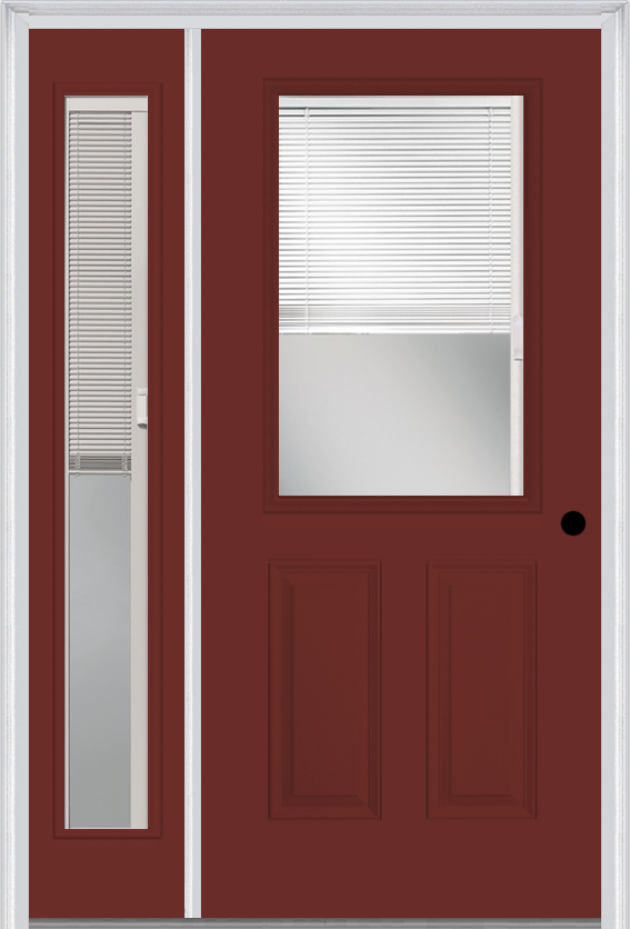 MMI 1/2 Lite 2 Panel Raise/Lower Blinds 3'0" X 6'8" Fiberglass Smooth Exterior Prehung Door With 1 Full Lite Glass Raise/Lower Blinds Sidelight 684 RLB 694 RLB