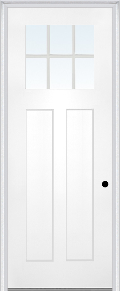MMI Craftsman 2 Panel Shaker Direct Glazed 3'0" X 8'0" Fiberglass Smooth Pro Clear Glass Finger Jointed Primed Exterior Prehung Door