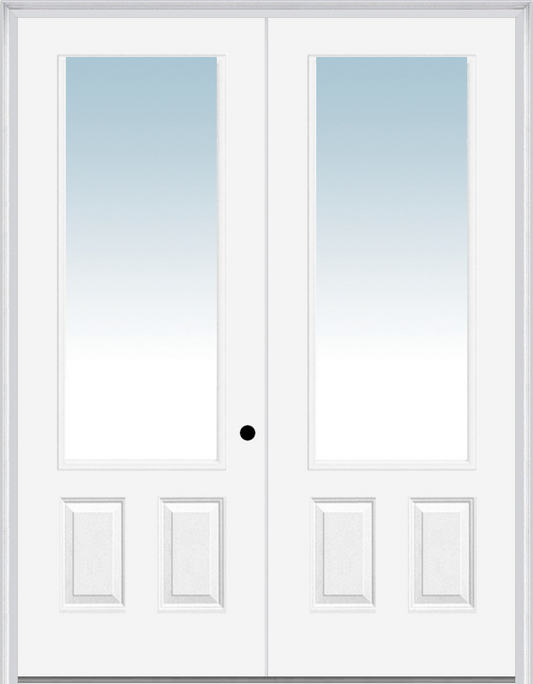 MMI TWIN/DOUBLE 3/4 LITE 2 PANEL 6'0" X 8'0" FIBERGLASS SMOOTH CLEAR GLASS EXTERIOR PREHUNG DOOR 147 LOW-E OPTION